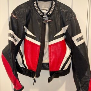 Teknic Women's Black, Red, and White Leather Jacket